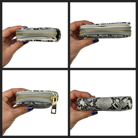 Faux Snake Wallet Black White Gray Python Zip Around Coin Gold Small Compact - Picture 5 of 8